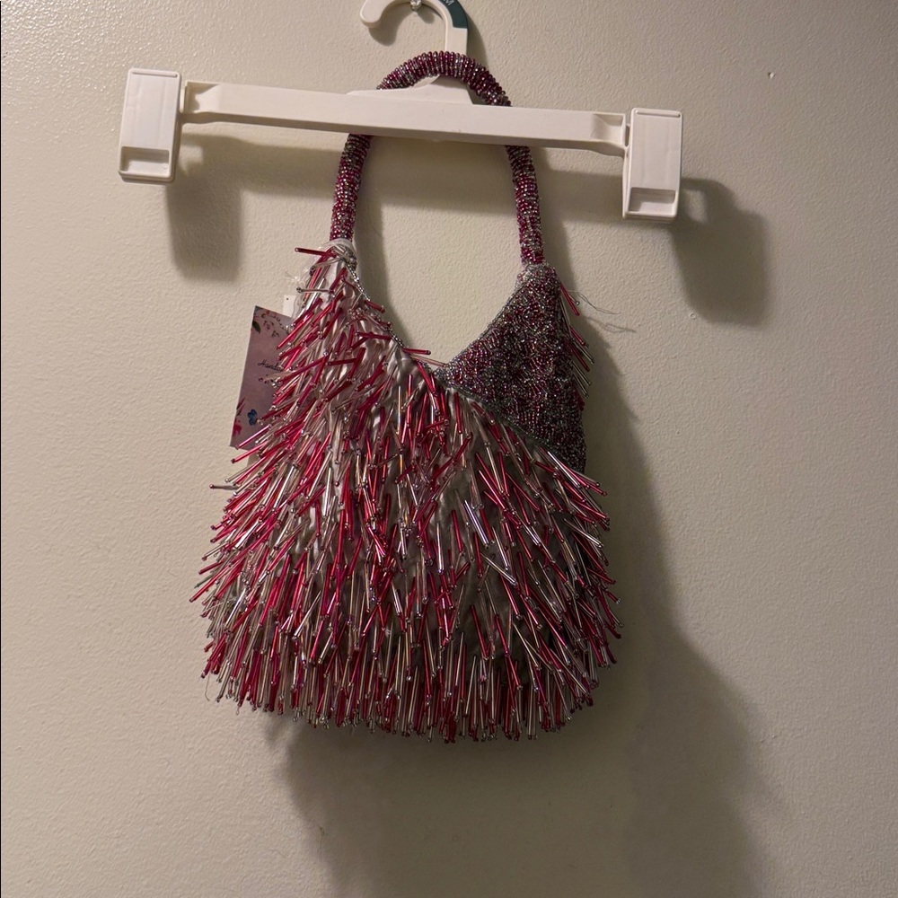 Pink and Silver Fringe Handbag